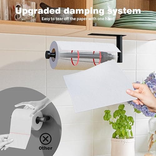 DEKAVA Paper Towel Holder Under Cabinet Wall Mount for Kitchen Paper Towel, Self-Adhesive Paper Towel Bar, Paper Towel Rack, SUS304 Stainless Steel 13 inch (Black R, 1) thumbnail 6
