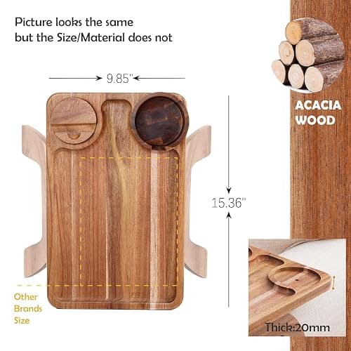 Nnewvante Couch Cup Holder Tray, 3 in 1 Large 15.36"x9.85" Acacia Wood Sofa Arm Clip on Tray Table with 360°Rotated Phone Holder on Armrest thumbnail 6