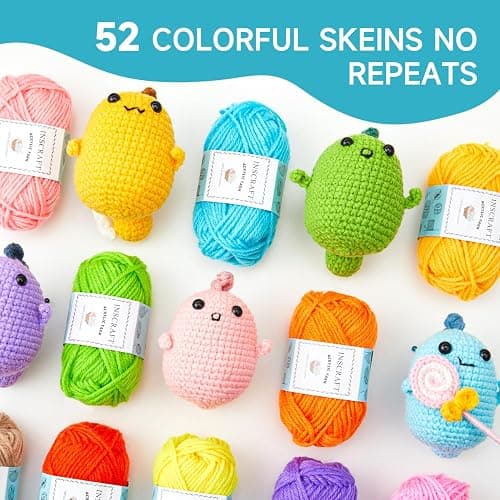 Inscraft 52 Acrylic Yarn Skeins, 1820 Yards 52 Colors, 2 Crochet Hooks, 2 Weaving Needles, 10 Stitch Markers, 1 Bag, for Crocheting & Knitting, Gift Beginners and Adults thumbnail 4