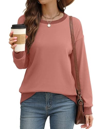 Saloogoe Sweatshirts for Women Crewneck Long Sleeve Loose Fit Tops Color Block Ribbed Trim Fashion 2025 thumbnail 2