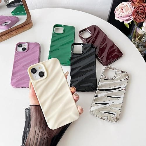 Caseative for iPhone 15 Case,Water Ripple Pattern Curly Wave Shape Soft Phone Case (White) - White thumbnail 2