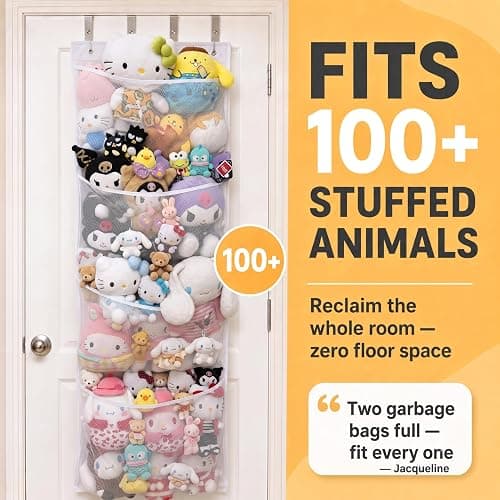 Honeyera The Original Stuffed Animal Storage (Patented) - Over Door Organizer for Stuffies, Baby Ideas Holder, Toy Plush Hammock Hanging Net Big Girls Toddler Large Bag Animals Stuffy thumbnail 2
