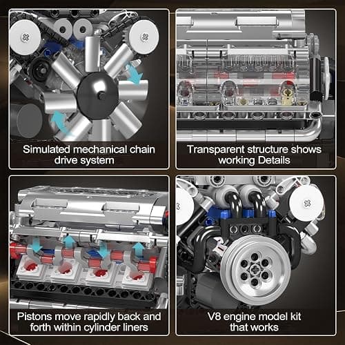 Mould King 10088 V8 Engine Model Kit - 535 Pcs to Build Your Own Mini Engine that Works, DIY STEM Mechanic Engineering Construction Set, Hobby Building Blocks Kit for Adults thumbnail 3