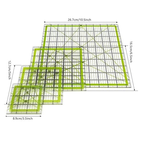 Quilting Rulers,Sewing Ruler,4 Piece Acrylic Square Quilting Templates,Clear Precision Ruler for Quilting Sewing,Tools Supplies Accessories Green(3.5"x3.5" 5"x5" 6.5"x6.5" 10.5"x10.5") thumbnail 2