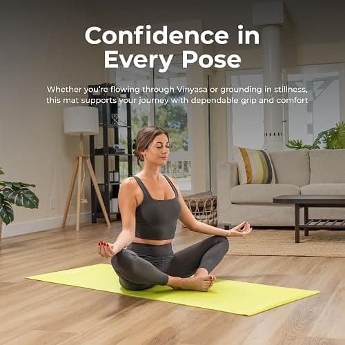 Sunny Health & Fitness Non-Slip Yoga Mat – Durable, Anti-Tear, Lightweight, Cushioned Support for Yoga, Pilates, Stretching Exercises, Meditation and Floor Workouts | Multiple Sizes & Colors thumbnail 6