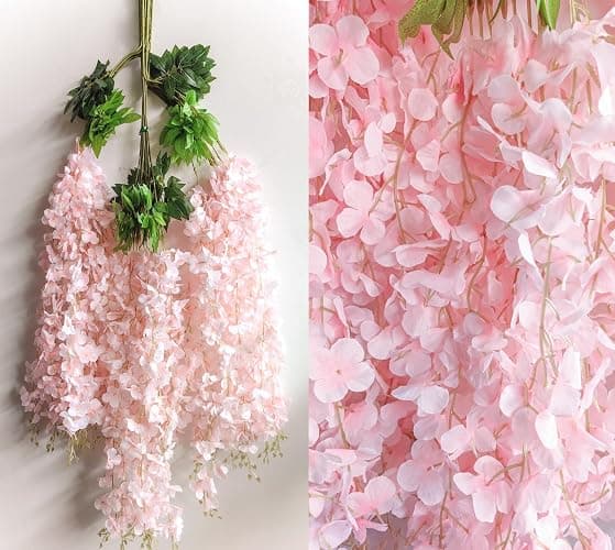 Wisteria Hanging Flowers 12 Pack Artificial Flowers Fake Wisteria Vine Rattan Hanging Garland Silk Flowers String for Party Home Wall Greenery Wedding Decor (Light Pink) thumbnail 3
