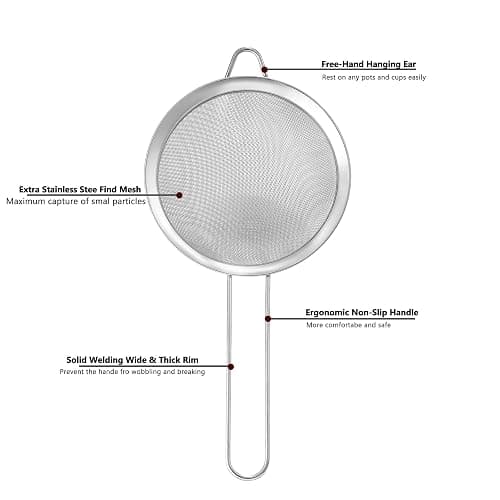 Fine Mesh Strainers for Kitchen, COKUMA Stainless Steel Metal Hand Small Mini Sieve Strainer, Cocktail Strainer Tea Coffee Juice Strainer，Food Strainer with Handlle (3.35inch, Silver) thumbnail 4