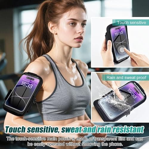 Phone Holder for Running, Running Armband Phone Holder with Carabiner, Phone Armbands for iPhone 17 16 15 14 13 12 11Pro Max & Galaxy S25/S24/S23, Cell Phone Armband Up to 6.8'' Phone (Black) thumbnail 3