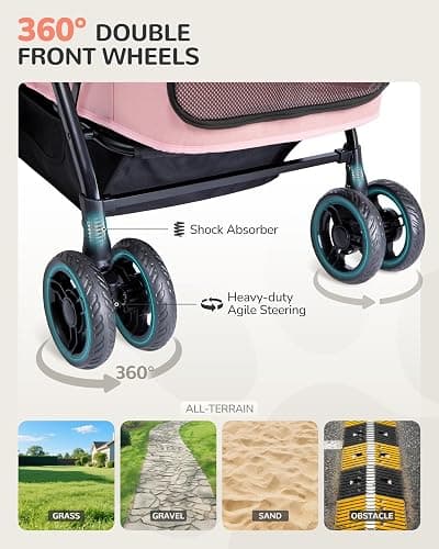 OJCME Dog Stroller for Large & Medium Dogs (20–132 lbs), Pet Stroller for 2 Small Dogs, Extra Large Heavy Duty, Foldable & Ventilated, Pink or Navy thumbnail 4