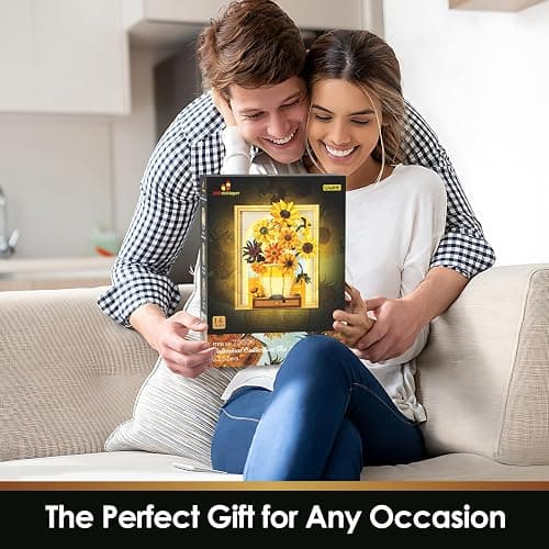 JMBricklayer Flowers Sunflower Building Sets for Adults with Lights 70004, Van Gogh Wall Art Crafts, Plants Painting Frame for Room Home Office Decor, Flower Birthday Gifts Ideas for Women Girls Teens thumbnail 7