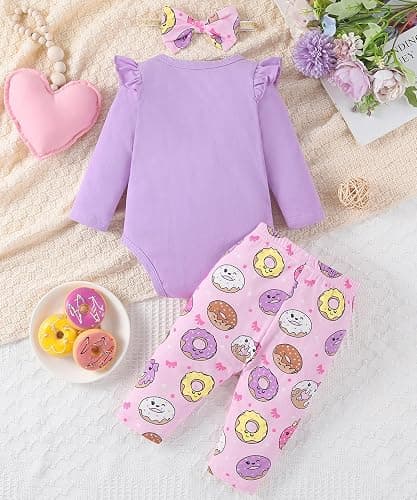 Fullfamous Baby Girl's 3pc Frill Long Sleeve Romper and Pant Set thumbnail 3