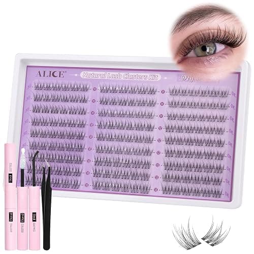 ALICE Natural Lash Clusters Kit - Clear Band Wispy Lash Extension C Curl 11-13mm 162pcs - Individual Lashes With Glue Bond, Seal, and Tweezers for DIY at Home thumbnail 6