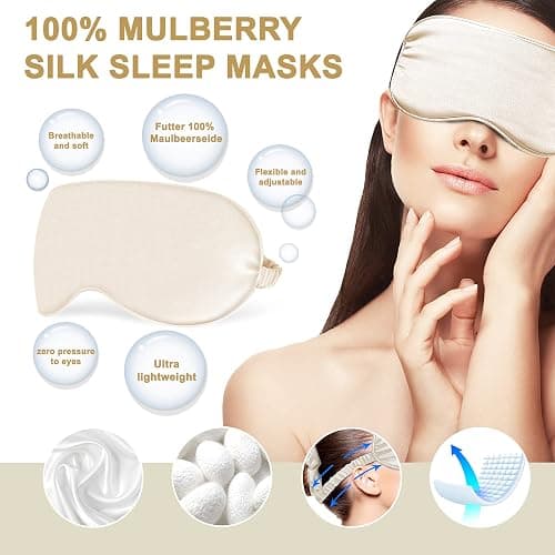 Sleep Masks Silk Sleep Eye Mask Travel Set Soft Sleeping Eye Mask with Hair Scrunchie Head Band and Travel Pouch for Girls Ladies 4 Pcs Apricot thumbnail 3