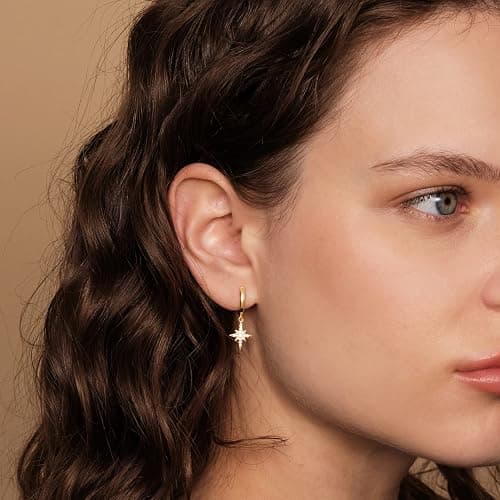 PAVOI 14K Gold Plated S925 Sterling Silver Post Lightweight Drop/Dangle Huggie Earrings for Women | Religious Ornament: Cross, Evil Eye, Clover, Celtic | Dainty Earrings for Women thumbnail 2