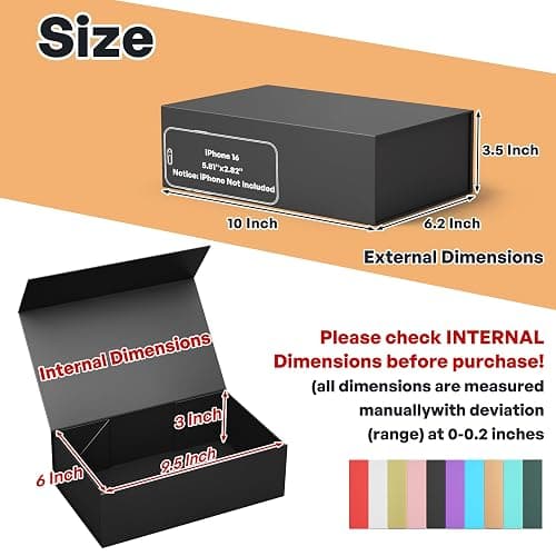 RYDDOY Black Gift Box, 9.5x6x3'' Gift boxes for Presents with Lids Magnetic Closure Rectangle Collapsible for Groomsman Proposal Box, Wedding, Christmas, Halloween, Birthday Gift Packging thumbnail 3