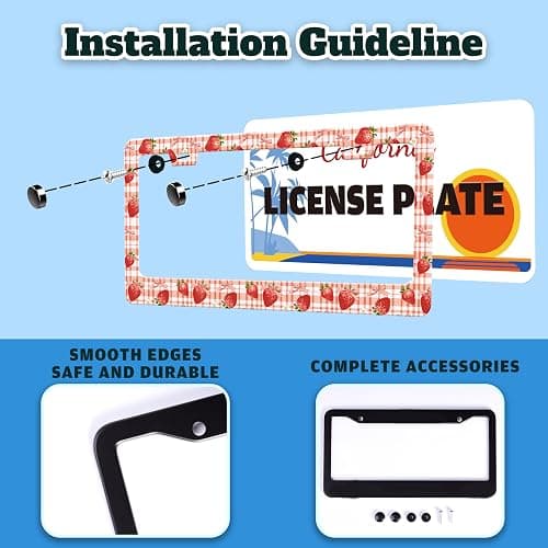 Strawberry License Plate Frame Stainless Steel Fruit Bow License Plate Holder for Front and Rear Car Tags Funny for Car Decoration Accessories with Screws 6.3 X 12.2 in for Women Men thumbnail 4