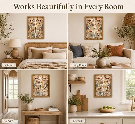 Framed Vintage Boho Wall Art Natural Botanical Dragonfly Decor 8x10in | Nature-Inspired Farmhouse Floral Canvas Print for Bathroom, Bedroom, Living Room, Office or Cottagecore Picture Home Decor thumbnail 6