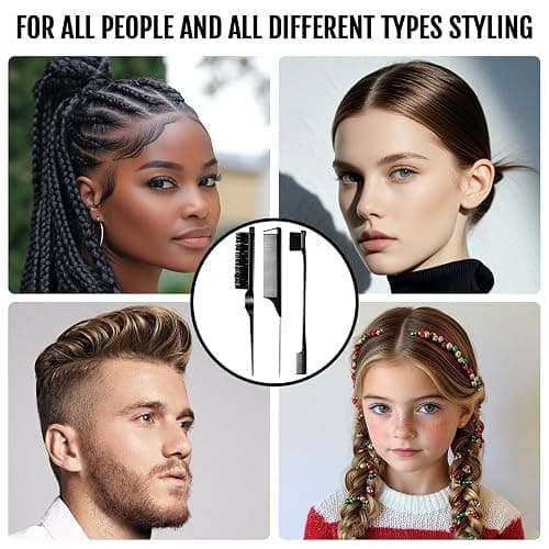 3 Pieces Hair Styling Comb Set Teasing Brush Rat Tail Comb Edge Brush for Edge&Back Brushing, Combing, Slicking Hair for Women (Black) thumbnail 8