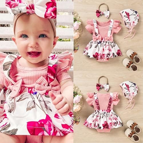 Unutiylo Preemie Newborn Baby Girl Clothes Romper Suspender Dress Summer Outfits Ruffle Short Sleeve Set thumbnail 3