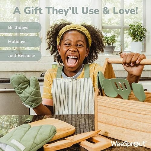 WeeSprout Little Chef Kids Cooking & Baking Set, 14 Piece Cooking Set with Real Kitchen Tools & Kids Apron, Baking Gift for Girls, Boys & Junior Chefs, Food Grade Materials, Choice of Colors thumbnail 4