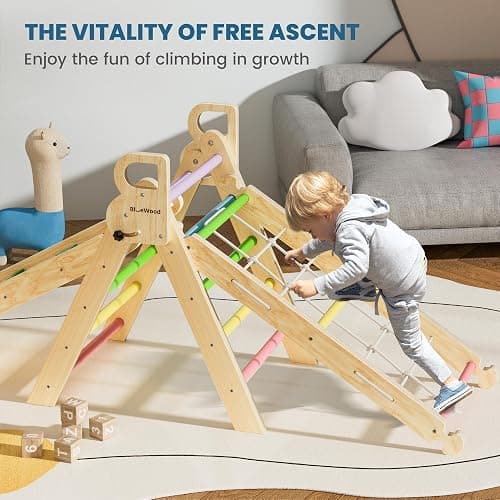 BlueWood 2024 8-in-1 Pikler Triangle Climbing Set Toddler Toys Indoor Baby Jungle Gym Climber Playground for Kids - Rainbow - Upgraded - Rainbow - 8 in 1 thumbnail 5