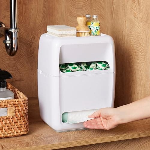 YouCopia SinkSuite Bag & Pod Dispenser, Standing Garbage Bag and Dishwasher Pod Organizer with Removable Lids for Storage, Speckled White thumbnail 2