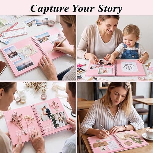 8 x 8in Pink Scrapbook Album, 60 Pages Striped Creative DIY Photo Album | Pink Memory Photo Book, Scrapbook Cute for Pictures Stickers, Travel, Wedding, Craft Parties, Baby, Birthday Dinners & Gift thumbnail 6