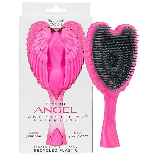 Hair Detangler Brush - Detangling Brush for Thick Hair with Soft Bristles, Angel Wing Design, & Long Handle - Water Resistant Tangle Angel Reborn Hairbrush for Shower & Hairstyling - Pink Sparkle - Image 1