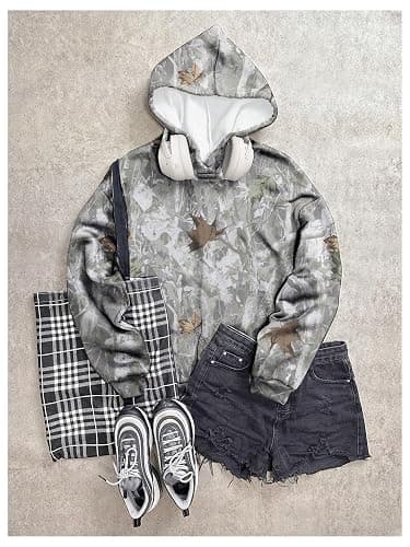 COZYEASE Girl's Graphic Camo Hoodie Long Sleeve Drop Shoulder Hooded Sweatshirts Loose Vintage Pullovers thumbnail 4