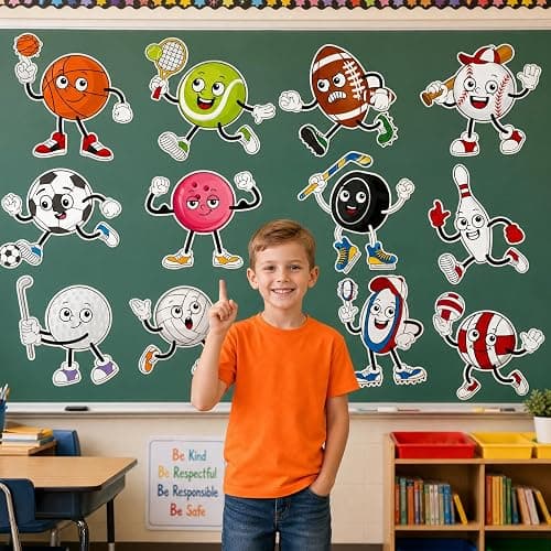 12 Pcs Sports Cutouts for Bulletin Board Decorations with Glue Points | 11 Inches Balls Cutout, Sport Theme Classroom Decor for Teachers School Playroom Gym Party Supplies thumbnail 2