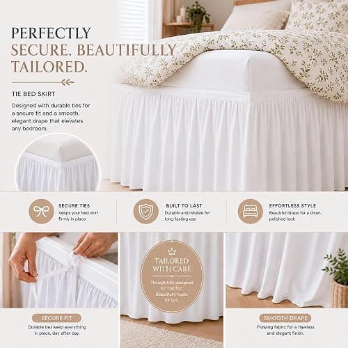 Cottingon Dorm Bed Skirt Twin XL 32" with Split Corners, 100% Microfiber Soft and Stylish, College Room Essential, Extra Long Dust Ruffle for Extended Beds, White thumbnail 7