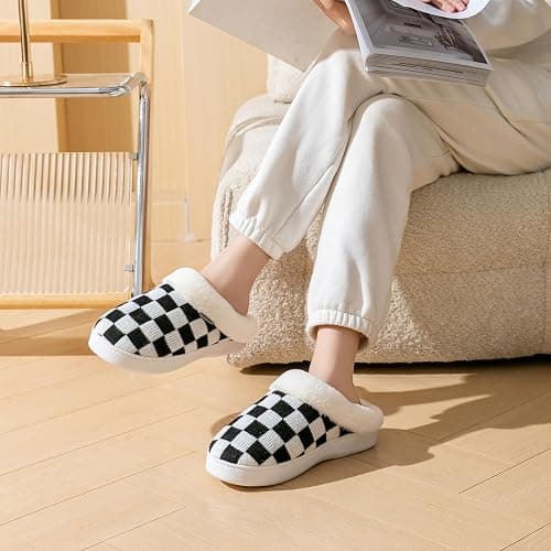 UBFEN Womens Slippers Classic Plaid Winter Warm with Memory Foam Fluffy House Shoes Platform Indoor Bedroom thumbnail 2