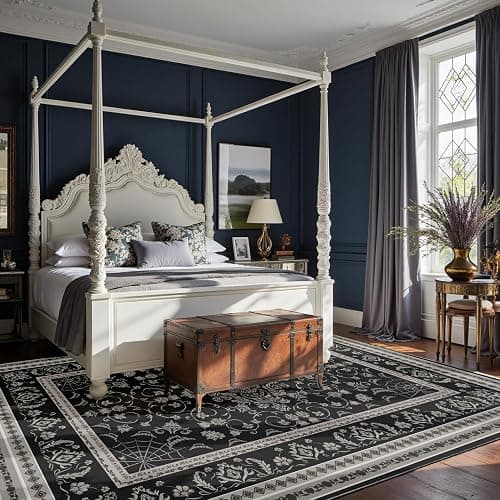 Gothic Spider & Fangs Area Rug 8x10 - Black Luxury Carpet with Intricate Web and Skull Designs, Soft Machine Washable Non-Slip Rug for Dark Academia, Vampire Themed Bedroom, Living Room. thumbnail 3