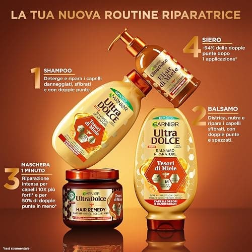 Garnier Ultra Dolce Siero Riparatore, Per Capelli Danneggiati, Doppie Punte Ridotte del 94%, Arricchito con Miele di Acacia, Elisir di Miele, 115 ml thumbnail 6