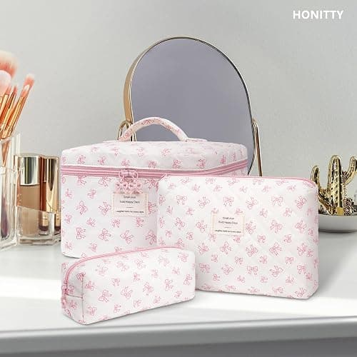 Makeup Bag,Quilted Cosmetic Bags,Large Floral Make Up Organize bag,Makeup Bag Set for Women,Flower Travel Toiletry Bag thumbnail 5