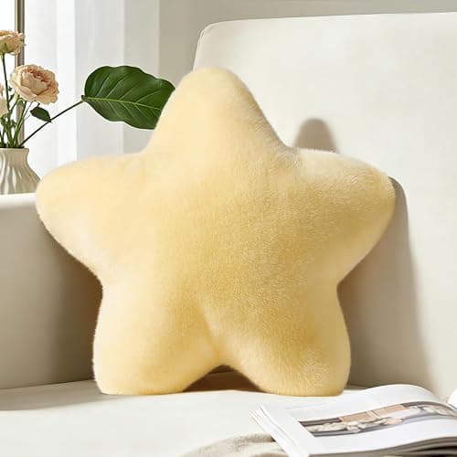 Nmkopzy 15.4 Inch Star Shaped Pillow Cute Yellow Decorative Throw Pillows for Couch Bed Sofa, Aesthetic Soft Floor Cushions for Living Room Bedroom Decor (Goose Yellow, 15.4" x 15.4") - Image 1