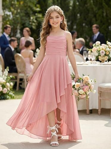 wyxis Spaghetti Straps Junior Bridesmaid Dresses A Line Chiffon Flower Girl Dress Ruffles Girls Formal Dresses 2-16 Years thumbnail 2