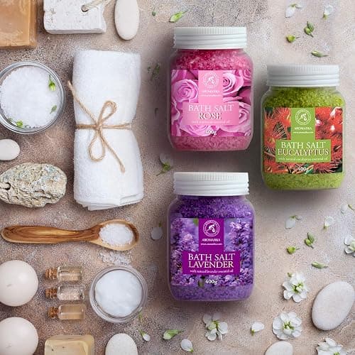 Bath Salts Set 3x400g - Lavender - Rose - Eucalyptus - 100% Natural Essential Oil - Good for Good Sleep - Bathing - Body Care - Wellness - Beauty - Relaxation - Spa thumbnail 8