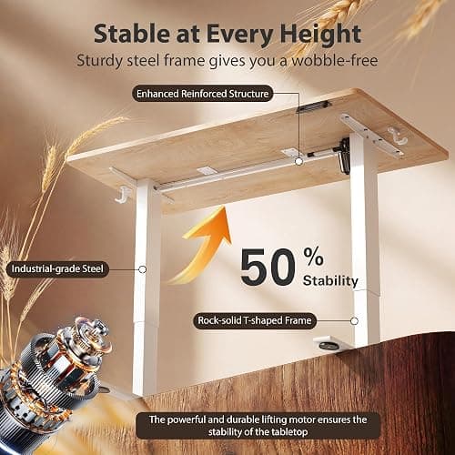 Cubiker Standing Desk, 48x24 Inches Sit Stand Home Office Desk, Electric Stand up Desk, Adjustable Desk with Splice Board, White Frame/Maple Top thumbnail 5