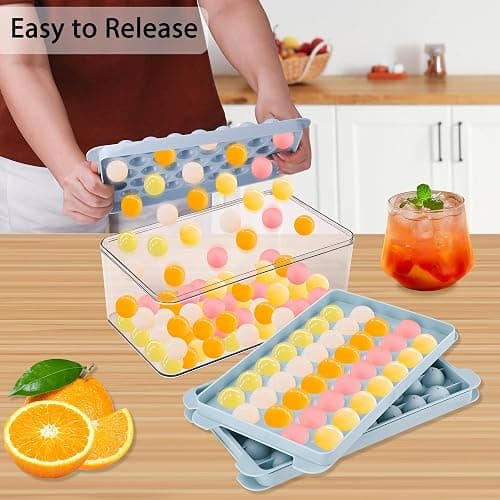 Ice Cube Tray, Ice Trays for Freezer, Ice Cube Tray with Lid Making 1in X 111 PCS Ice Ball Chilling Whiskey Cocktail & Coffee(3Pack Blue Round Ice Trays & Ice Cube Box & Scoop) thumbnail 2