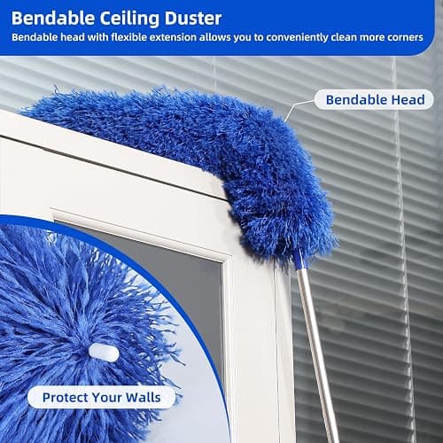 Microfiber Duster for High Ceiling Fan Blades, Cobweb with Extension Pole Adjusts 15-82 Inch, Reusable Cleaning Duster Kit with 3 Duster Heads for Wall Blinds Door Furniture Bookshelves (Blue) thumbnail 5