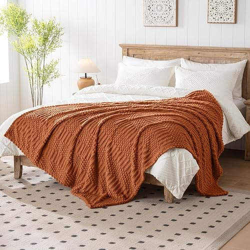 90x90 Inch Rust Queen Bed Blanket - Soft & Fluffy Fleece, Cute & Aesthetic, Perfect for Sofa, Couch, Bed, Living Room & Bedroom, All-Season Use, Plush & Cozy Decorative Blanket thumbnail 6