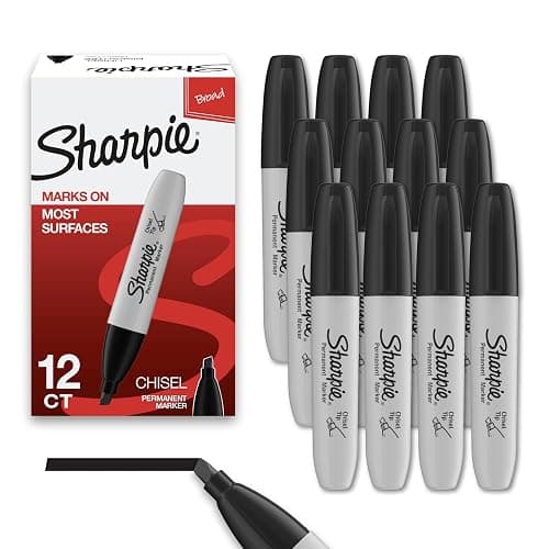 Sharpie Permanent Markers, Chisel Tip, Black, 12 Count - Home, School, Office Supplies - Image 1