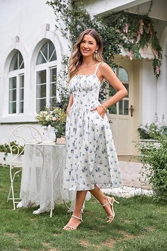 SCARLET DARKNESS Women's Floral Midi Dress Corset Sundresses 2026 Summer Spring Vacation Milkmaid Dresses thumbnail 3