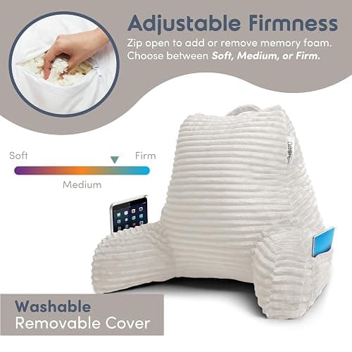 Nestl Reading Pillow with Shredded Memory Foam, Luxe Cut Plush Back Pillow for Sitting Up in Bed, Back and Arms Adjustable Support for Adult & Teens, Backrest Pillows with Washable Cover Linen thumbnail 5