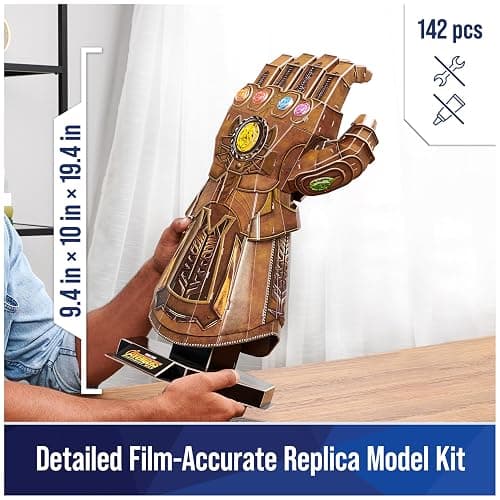 4D Build, Marvel Infinity Gauntlet 3D Puzzle Model Kit with Stand 142 Pcs | Thanos Desk Decor | Building Toys | 3D Puzzles for Adults & Teens 12+ thumbnail 2