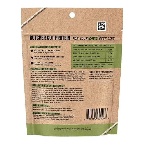 Vital Essentials Freeze Dried Cat Treats | Rabbit Bites, Single Protein | Premium Quality | Grain Free, Crunchy Cat Treats, 0.9 oz Bag thumbnail 2