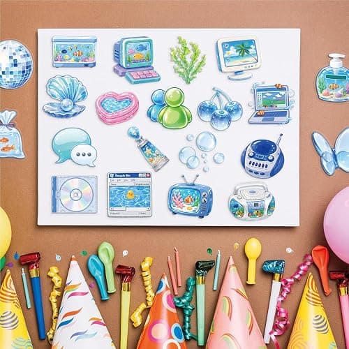 50Pcs Frutiger Aero Y2K Blue Aesthetic Stickers Ephemera Planner Stationery | PET scratch-proof decals, residue-free reusable craft supplies & journal accessories for tumbler laptop luggage decor thumbnail 4