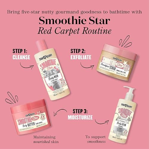 Soap & Glory Smoothie Star Exfoliating Body Scrub - Buff & Smooth Skin - Almond & Caramel Scented Vegan Body Polish - Brightening Scrub with Honey Extract + Sweet Almond Oil (300ml) thumbnail 7