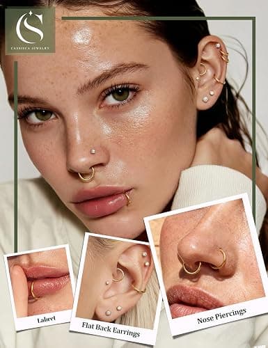 CASSIECA Nose Stud Nose Ring Hypoallergenic Labret Piercing Stainless Steel | 13Pcs 16/18/20G Nose Piercing Kit Gold Silver Nose Studs Nose Rings Threadless Lip Tragus Labret Cartilage Piercing Jewellery thumbnail 3